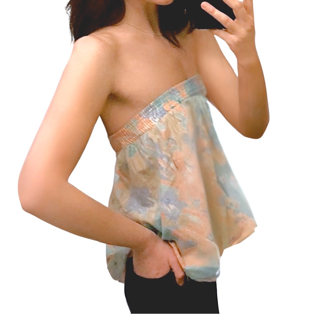 VTG Cut Off Convertible Floral Crop Baby Doll Tube Top / A-Line Flare Mini Skirt